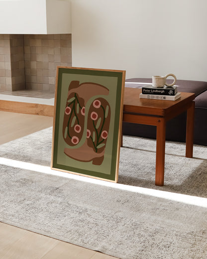 Western Boots Print | Retro Cowgirl Art in Earthy Tones