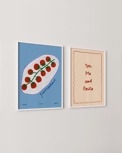 You Me and Pasta + Pomodori Print Set | Playful Kitchen Wall Art