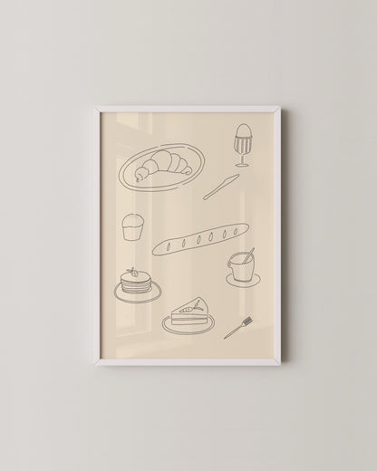 Breakfast Line Art Print | Minimal Kitchen Wall Art