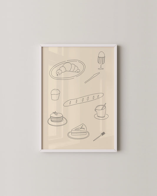 Breakfast Line Art Print | Minimal Kitchen Wall Art