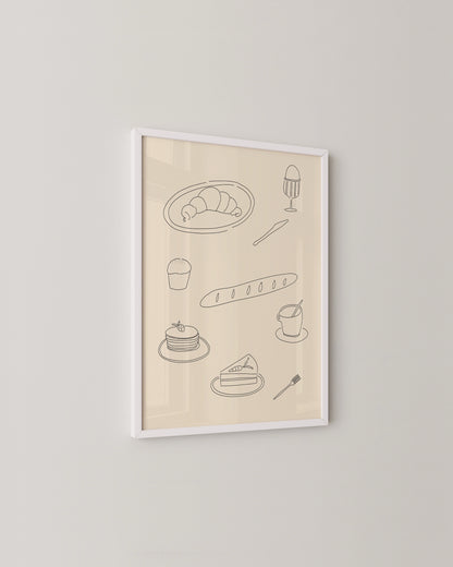 Breakfast Line Art Print | Minimal Kitchen Wall Art