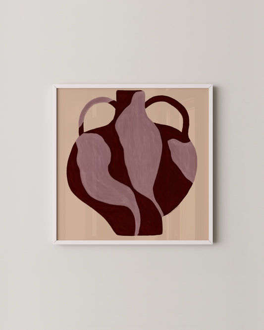 Burgundy Wave Vase Print | Minimal Abstract Still Life Art