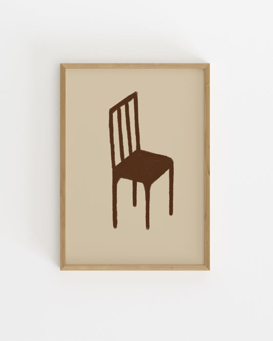minimal chair illustration in brown tones, modern furniture wall art printable
