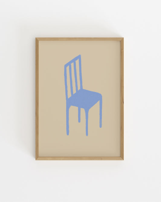minimal blue chair illustration, modern furniture wall art printable

