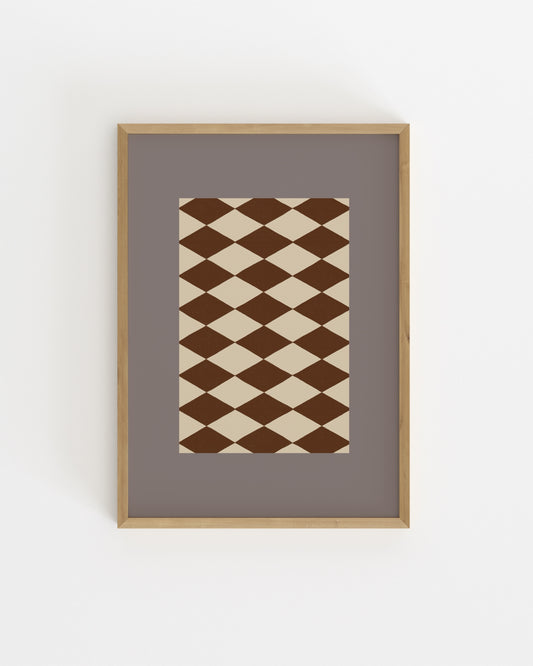 neutral brown and cream harlequin diamond pattern print, minimalist geometric wall art printable