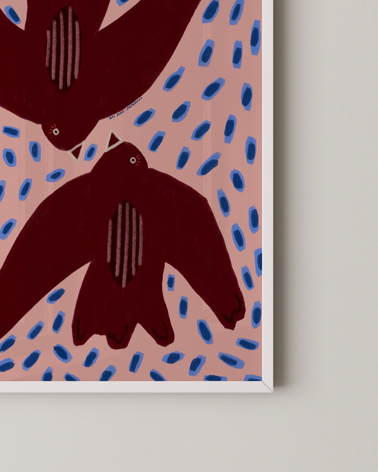 Burgundy & Pink Bird Print | Playful Modern Wall Art