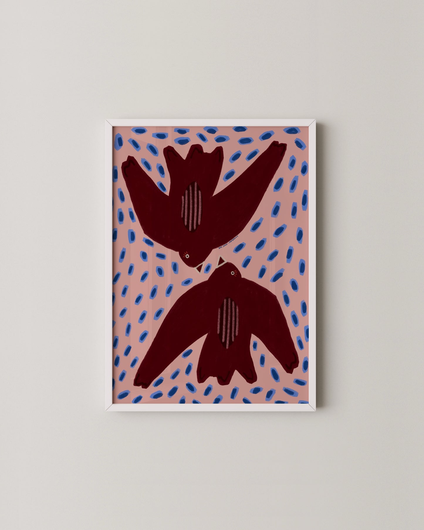 Burgundy & Pink Bird Print | Playful Modern Wall Art