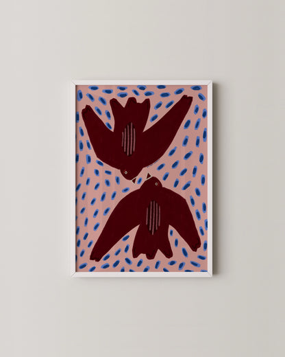 Burgundy & Pink Bird Print | Playful Modern Wall Art