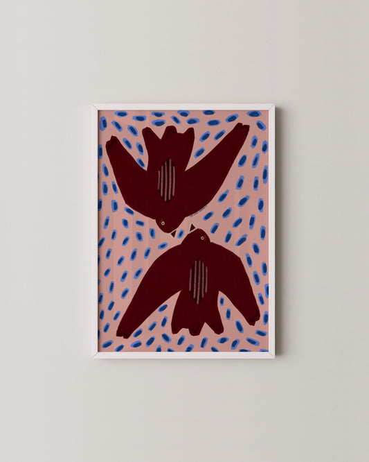 Burgundy & Pink Bird Print | Playful Modern Wall Art