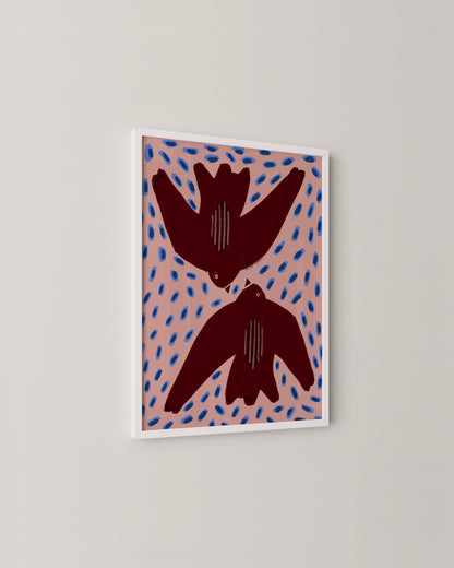 Burgundy & Pink Bird Print | Playful Modern Wall Art