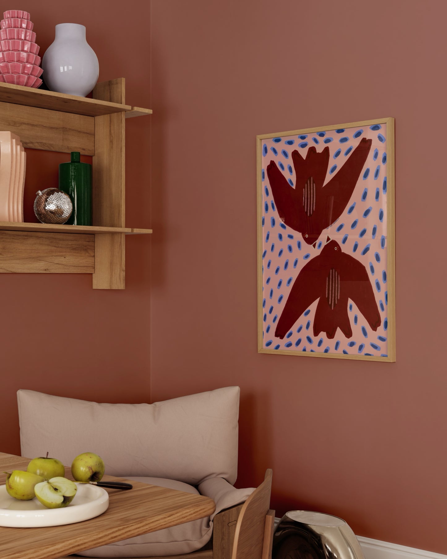 Burgundy & Pink Bird Print | Playful Modern Wall Art