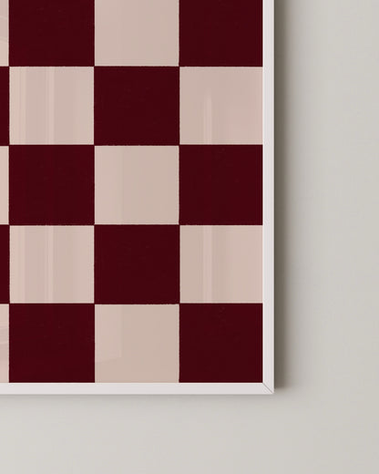 Pink & Burgundy Checker Print | Modern Abstract Wall Art