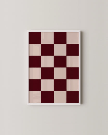 Pink & Burgundy Checker Print | Modern Abstract Wall Art