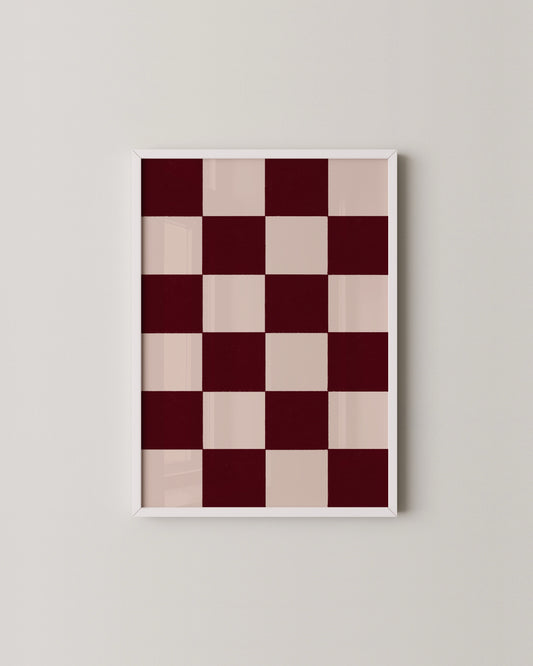 Pink & Burgundy Checker Print | Modern Abstract Wall Art