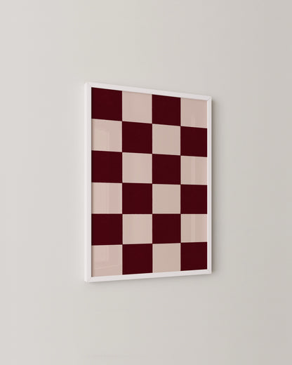 Pink & Burgundy Checker Print | Modern Abstract Wall Art