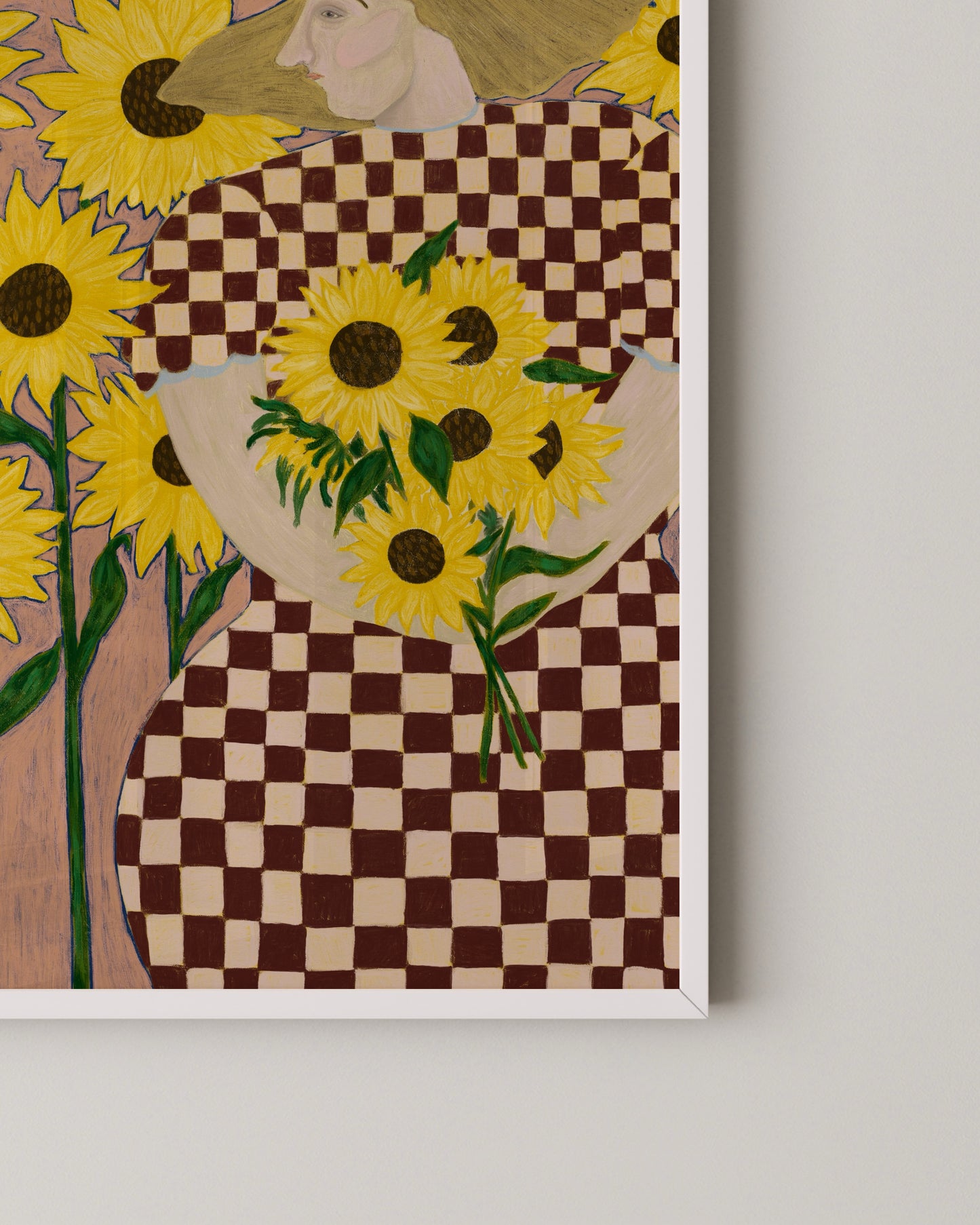 Sunflowers in Check | Playful Figurative Floral Art Print