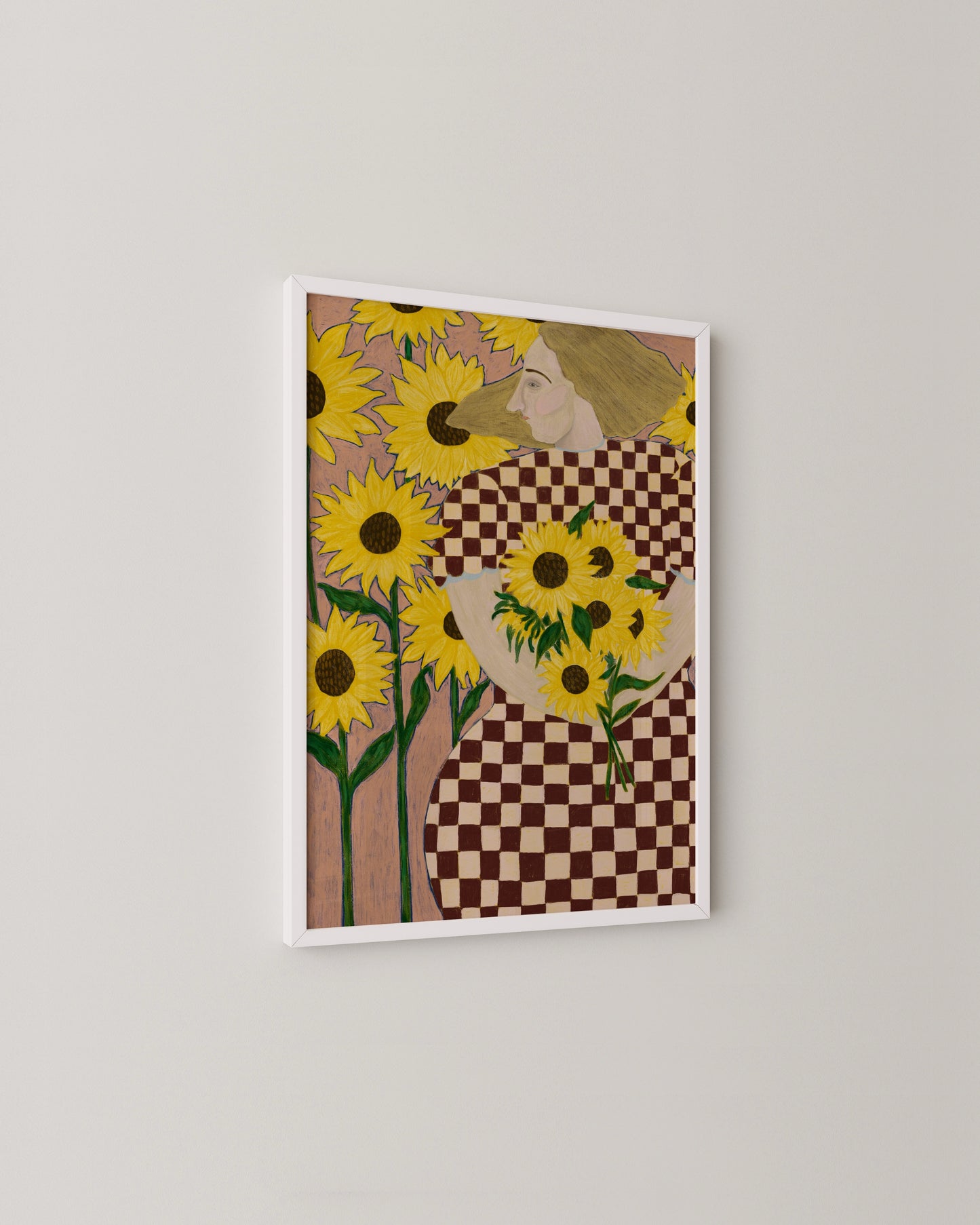 Sunflowers in Check | Playful Figurative Floral Art Print