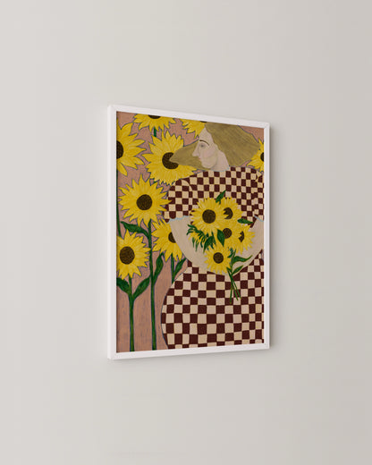Sunflowers in Check | Playful Figurative Floral Art Print