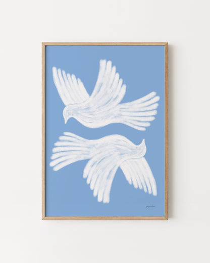 Cobalt Blue Flying Doves Printable Wall Art