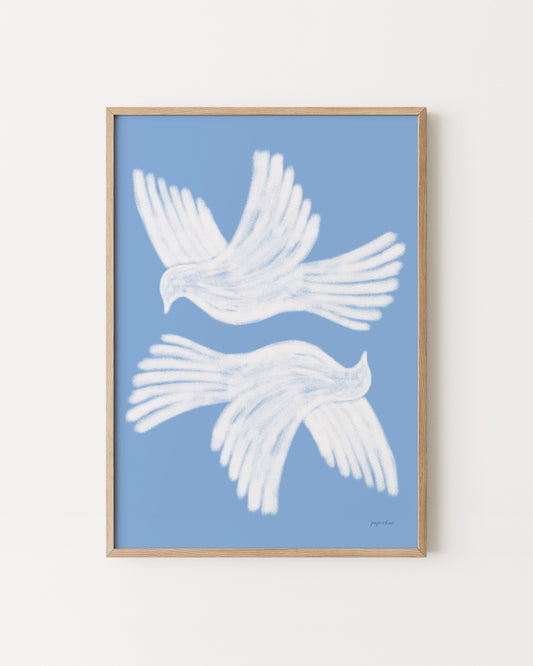 Cobalt Blue Flying Doves Printable Wall Art