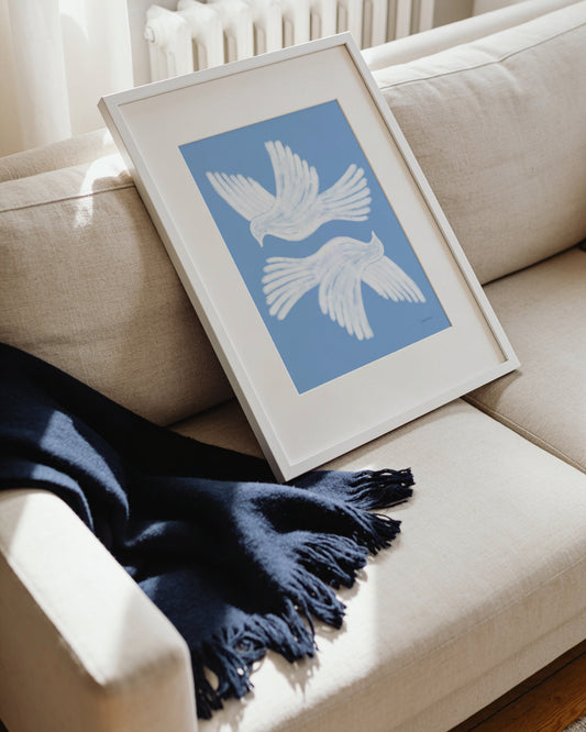 Cobalt Blue Flying Doves Printable Wall Art
