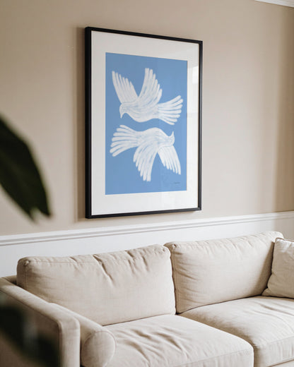 Cobalt Blue Flying Doves Printable Wall Art