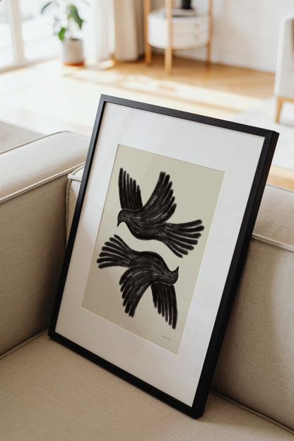 Charcoal Black Doves Printable Wall Art