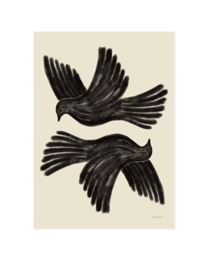 Charcoal Black Doves Printable Wall Art