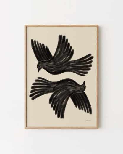 Charcoal Black Doves Printable Wall Art