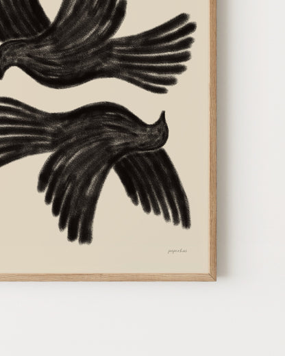 Charcoal Black Doves Printable Wall Art