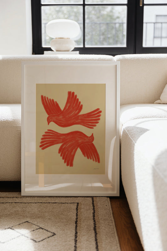 Vibrant Red Doves Printable Wall Art
