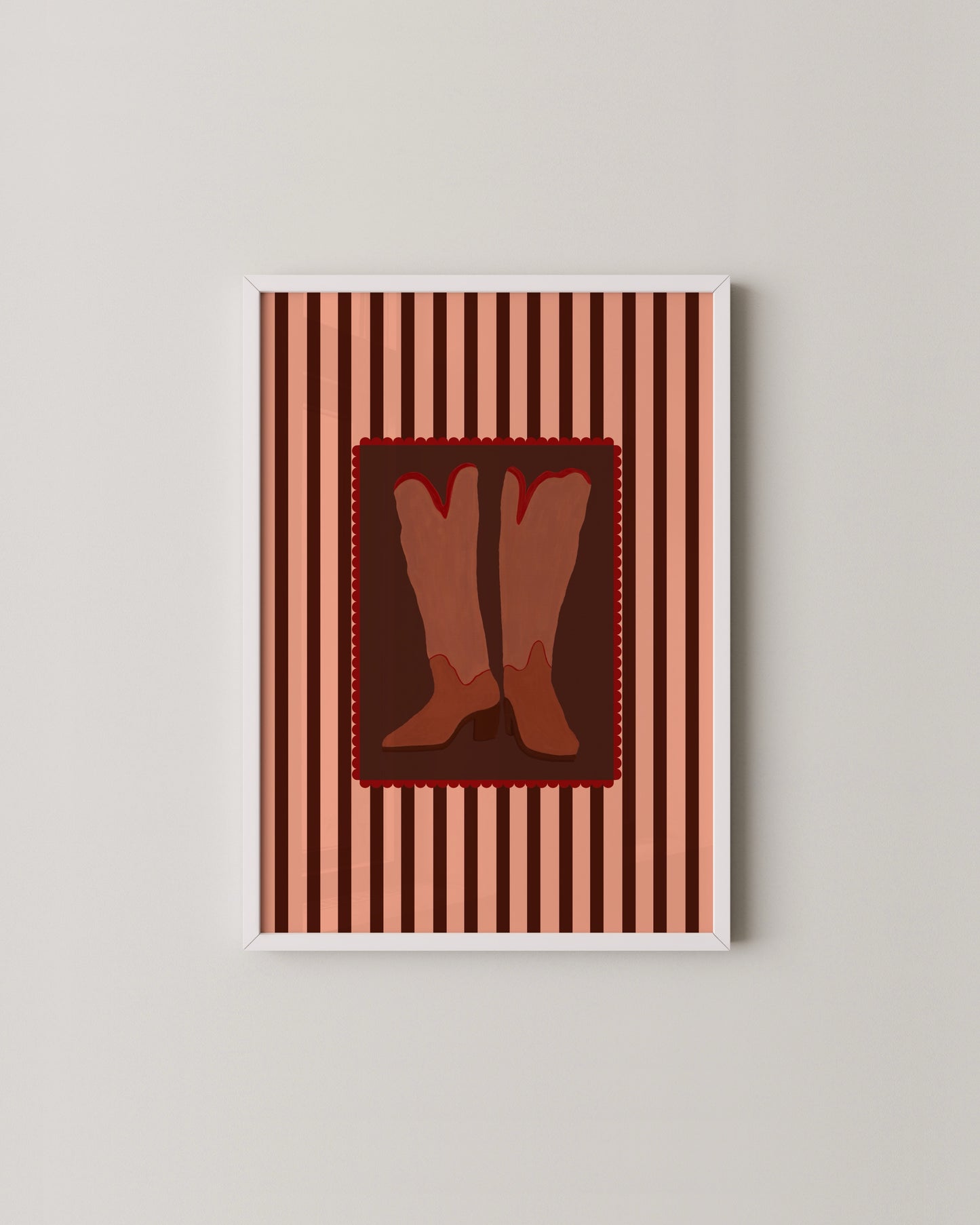 Retro Cowboy Boots Print | Pink & Burgundy Wall Art