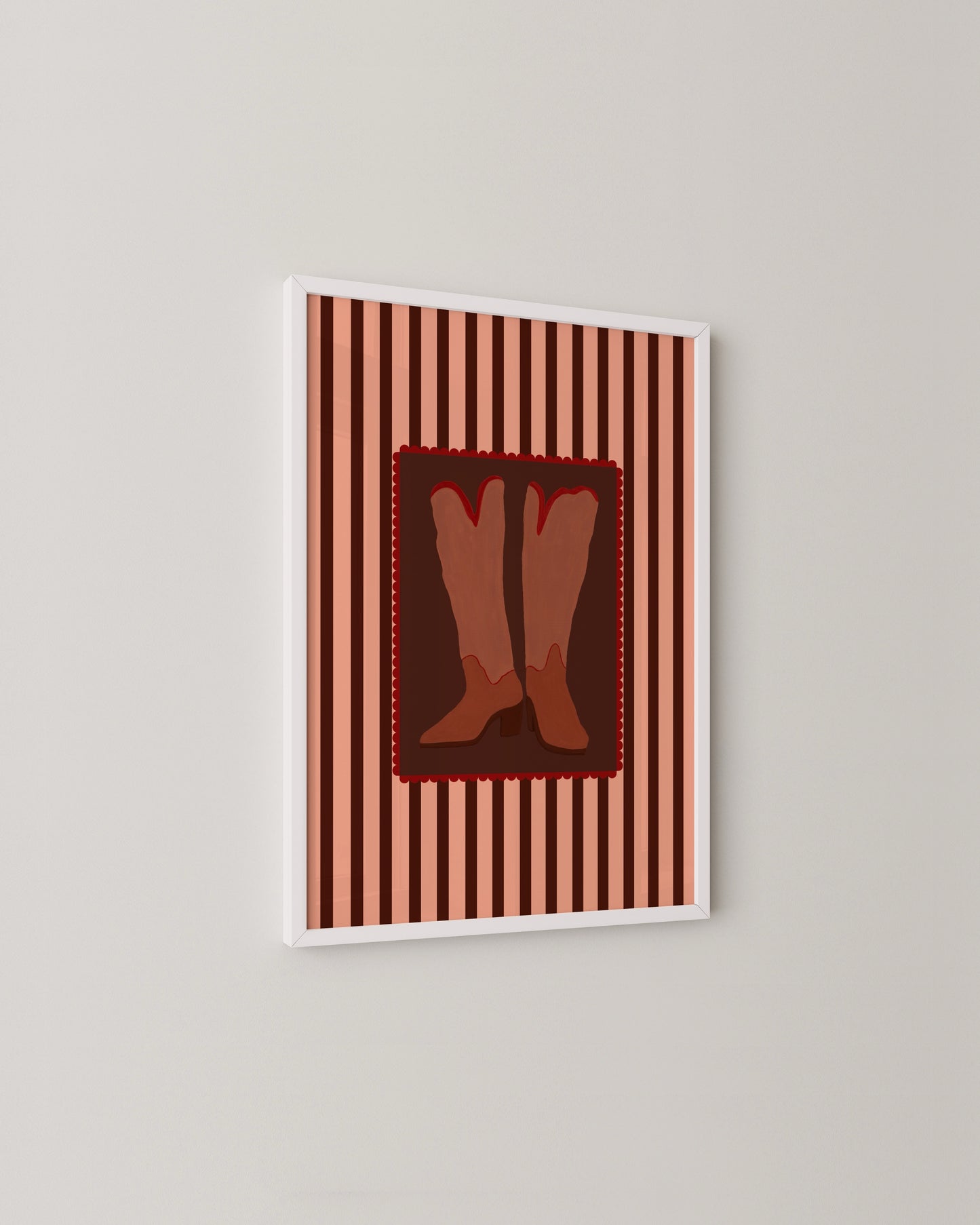 Retro Cowboy Boots Print | Pink & Burgundy Wall Art