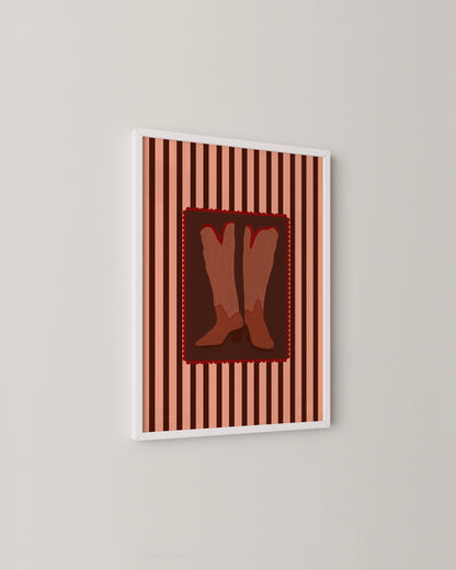 Retro Cowboy Boots Print | Pink & Burgundy Wall Art