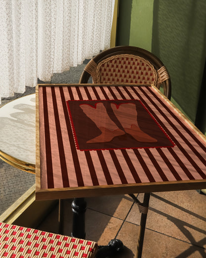 Retro Cowboy Boots Print | Pink & Burgundy Wall Art