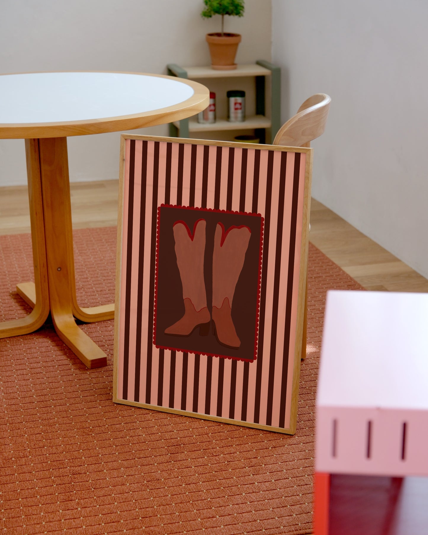 Retro Cowboy Boots Print | Pink & Burgundy Wall Art