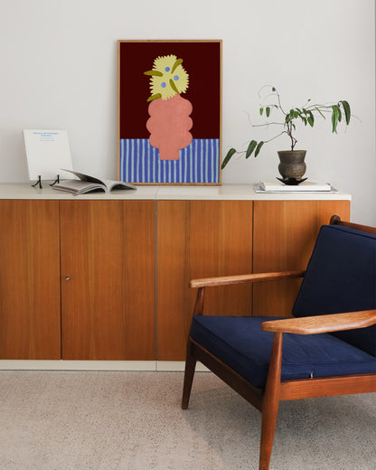 Playful Vase Print | Burgundy Pink Print