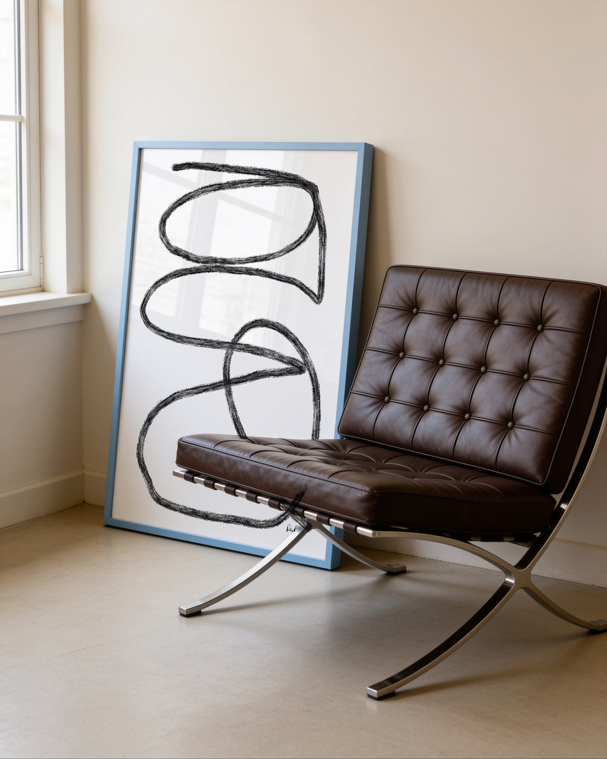 Abstract black line art printable featuring sweeping hand-drawn charcoal-style lines and organic shapes on a white background.