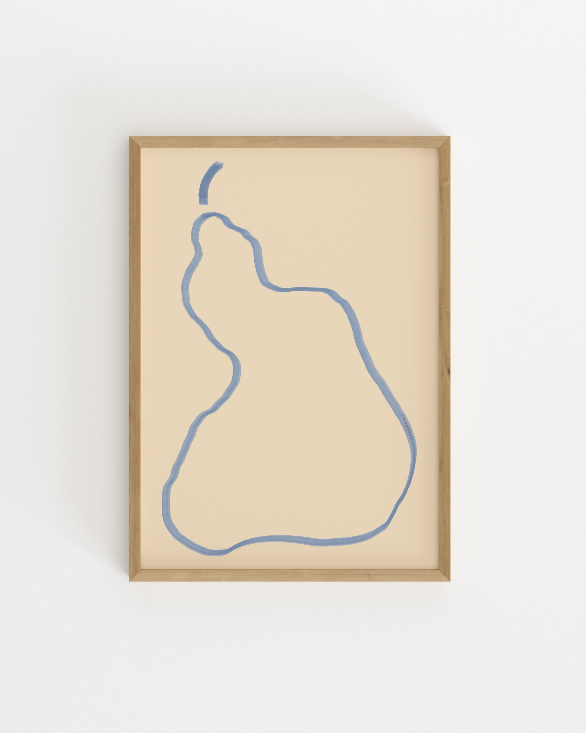 Minimal blue pear illustration on a cream background