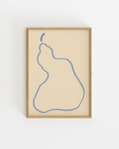 Minimal blue pear illustration on a cream background