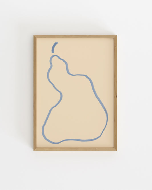 Minimal blue pear illustration on a cream background