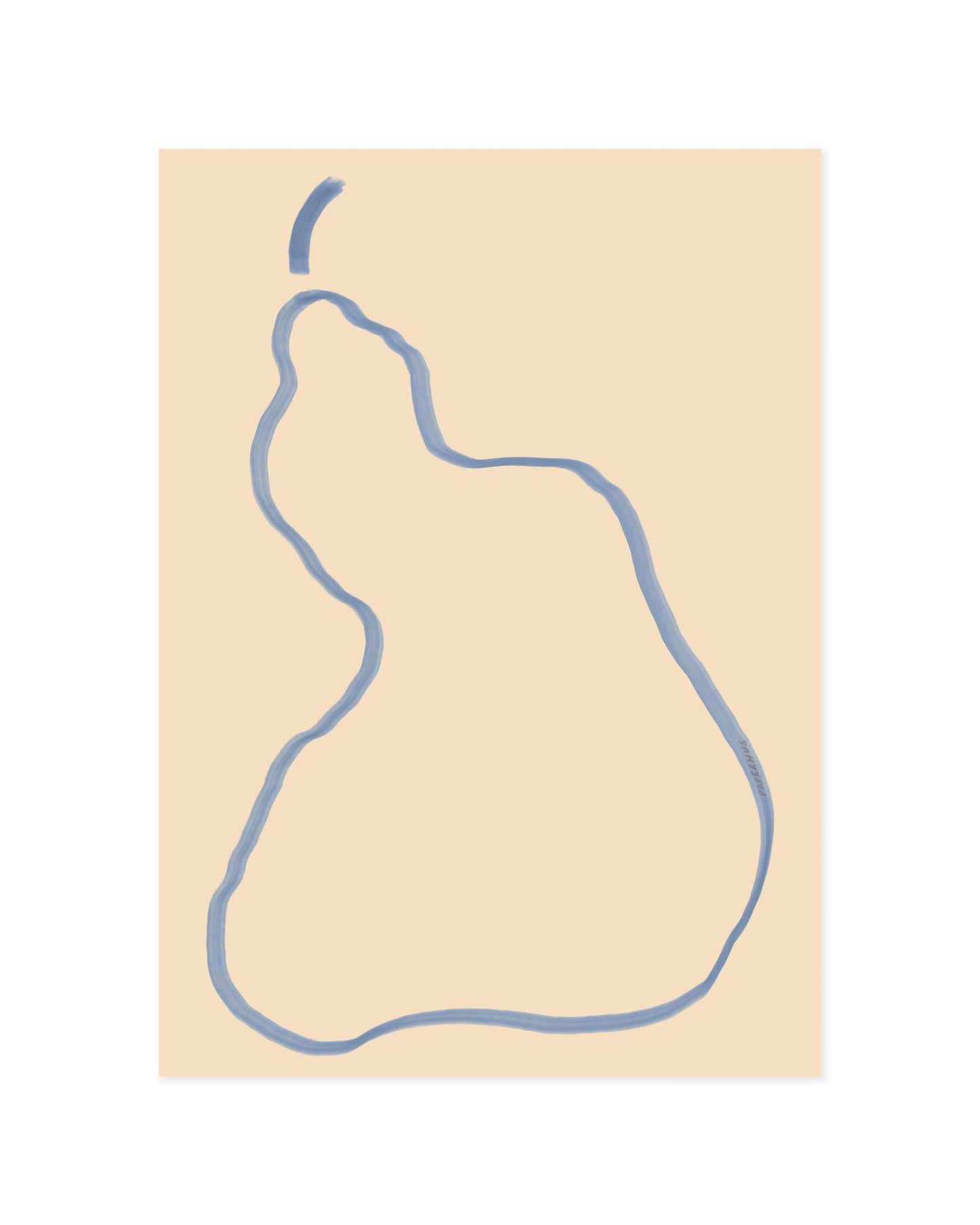 Minimal blue pear illustration on a cream background