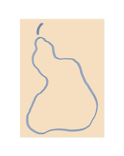 Minimal blue pear illustration on a cream background