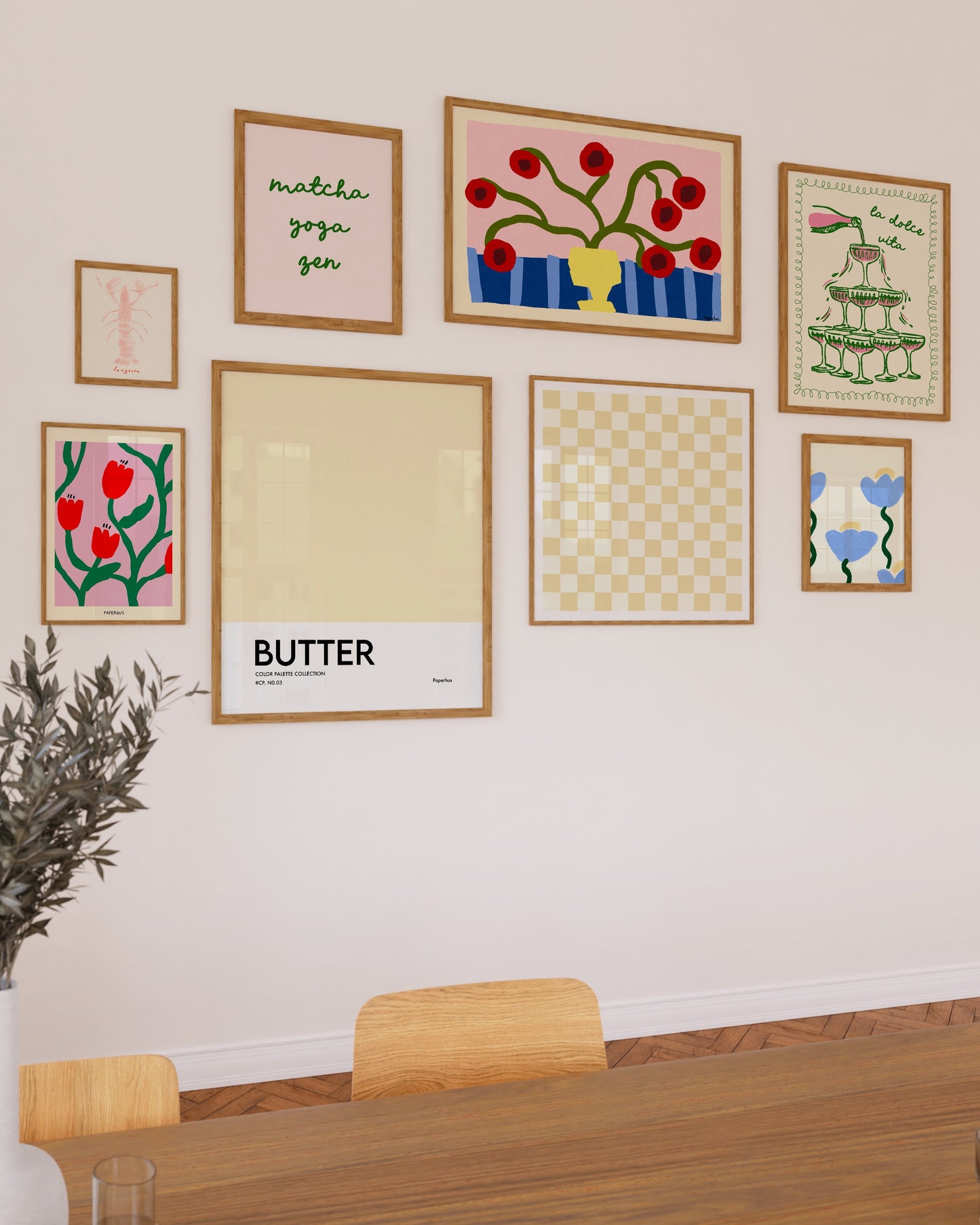 Gallery wall set of 8 | Yellow Eclectic Wall Art