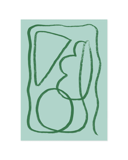 Abstract green line art on a sage green background