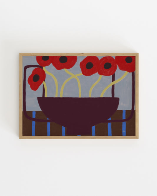 Burgundy poppy wall art 