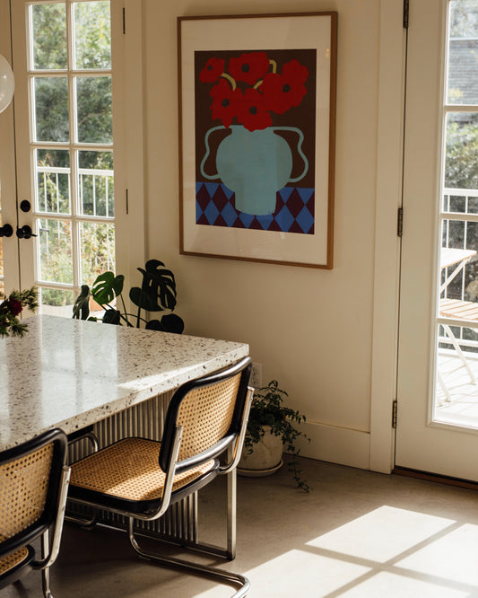 Large printable wall art with a vase of poppies 